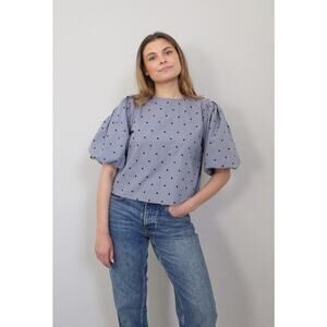 Boii Short Puff Sleeve Polka Dots Molly Top Gray Womens Size XL